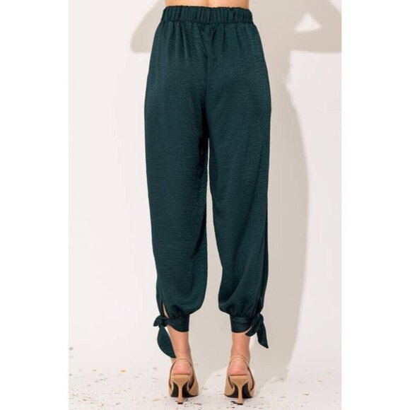 Green Bottom Tie Satin Pants - Picture 3 of 8